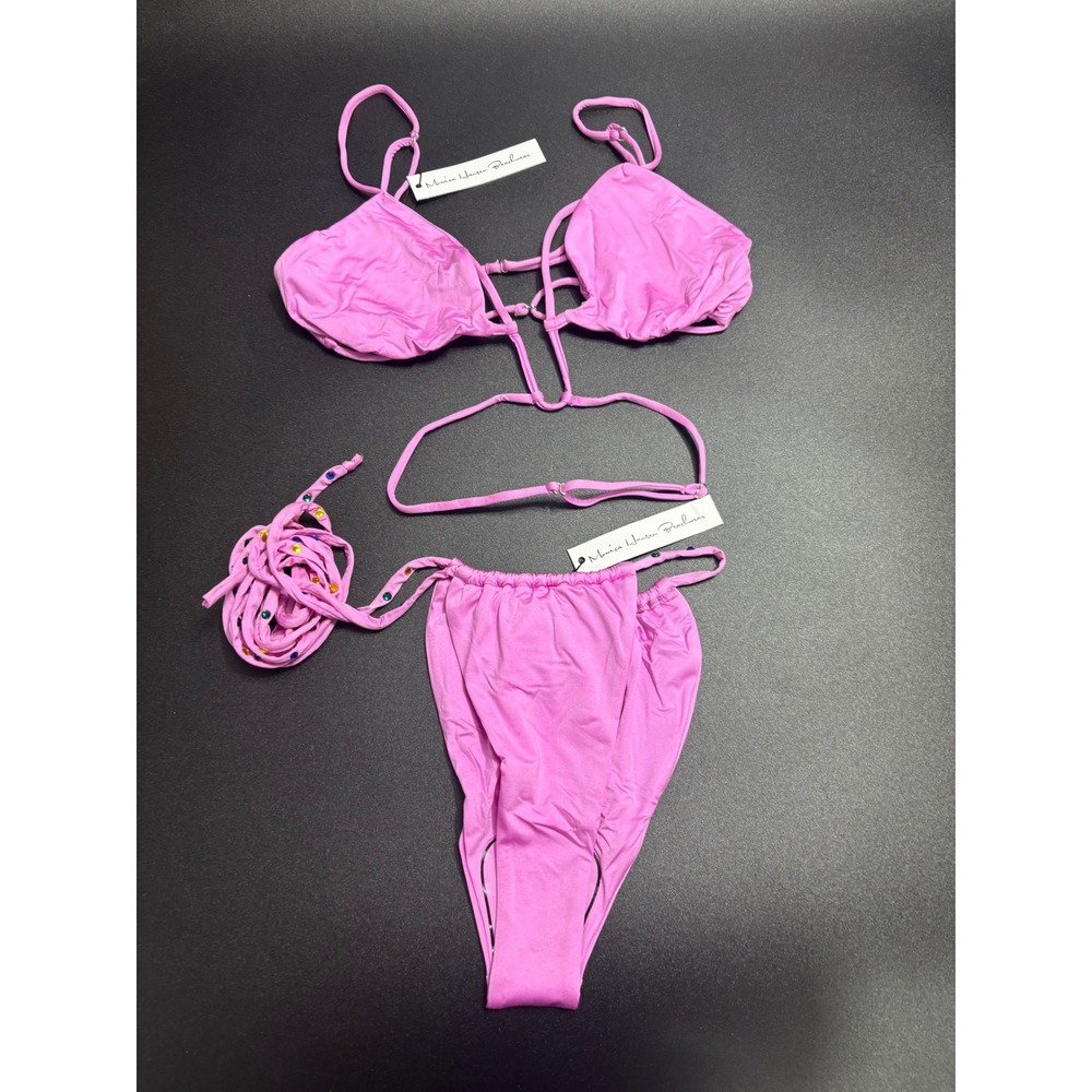 Monica Hansen Beachwear NWT Bikini Set Top/Bottom Orchid Pink Crystal  Small‎